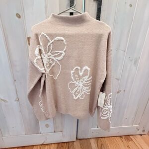 Rachel Zoe Women's Beige Sweater with White Floral Design